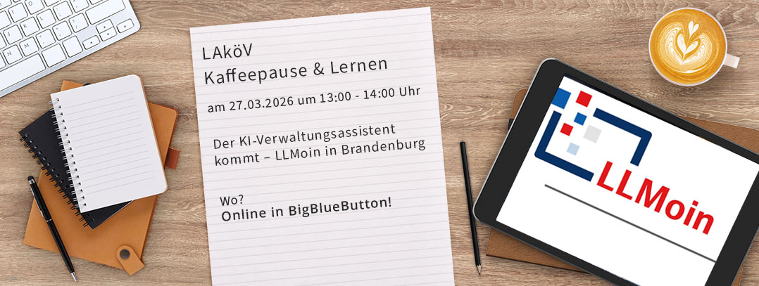 Bild: Die Veranstaltung Kaffeepause und Lernen am 27.03.2026 findet zum Thema LLMoin statt. Online über BigBlueButton