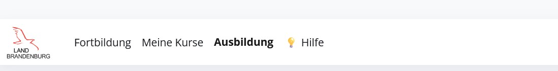 In der Menüleiste der Lernplattform befinden sich die Menüpunkte "Fortbildung", "Meine Kurse", "Ausbildung" und "Hilfe"